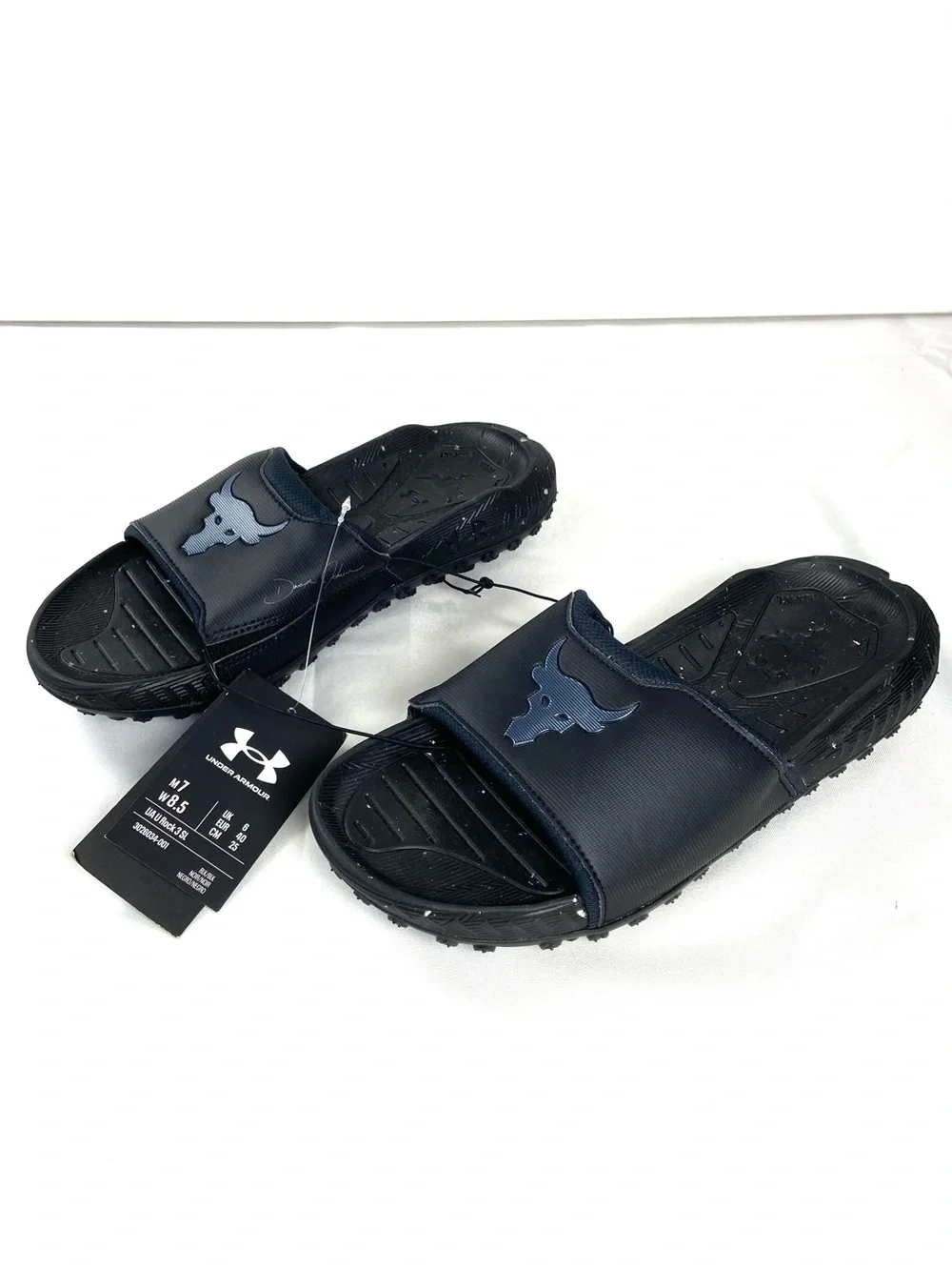 Under Armour Project Rock 3 Slides Men 7 Women 8.5 Black Brahma Bull 3026034